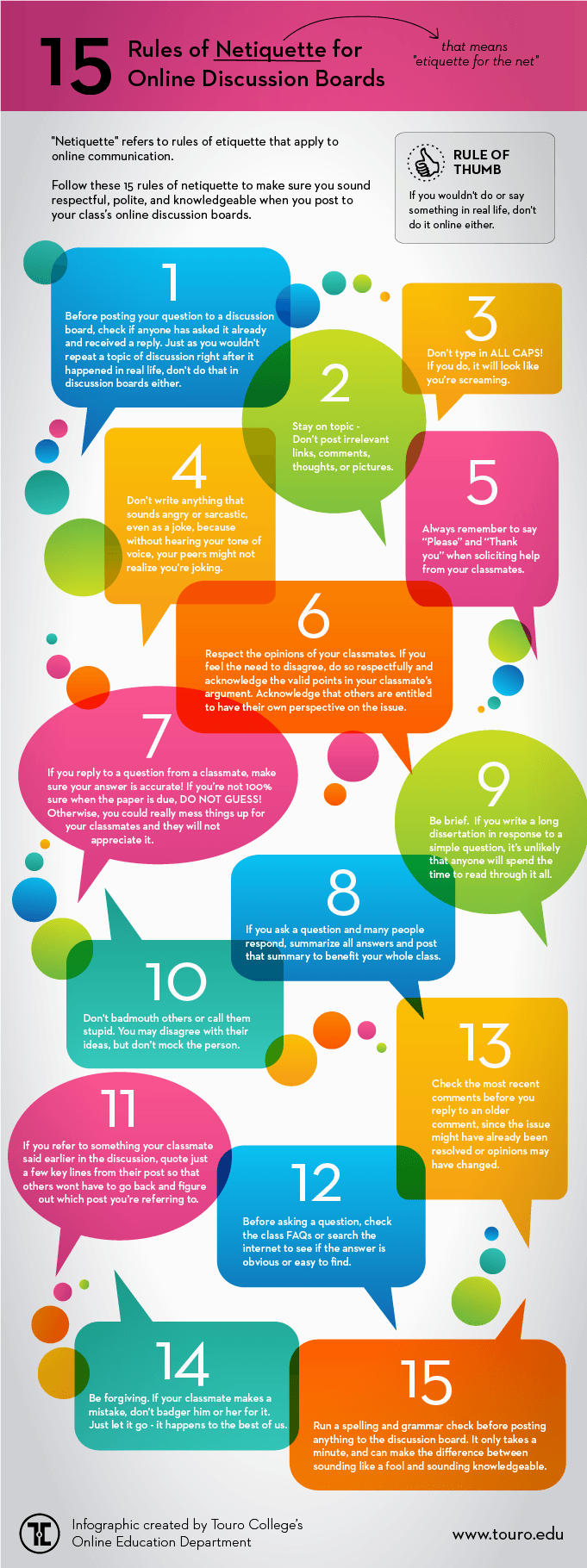 15 Rules of Netiquette for Online Discussion Boards Infographic - e-Learning Infographics